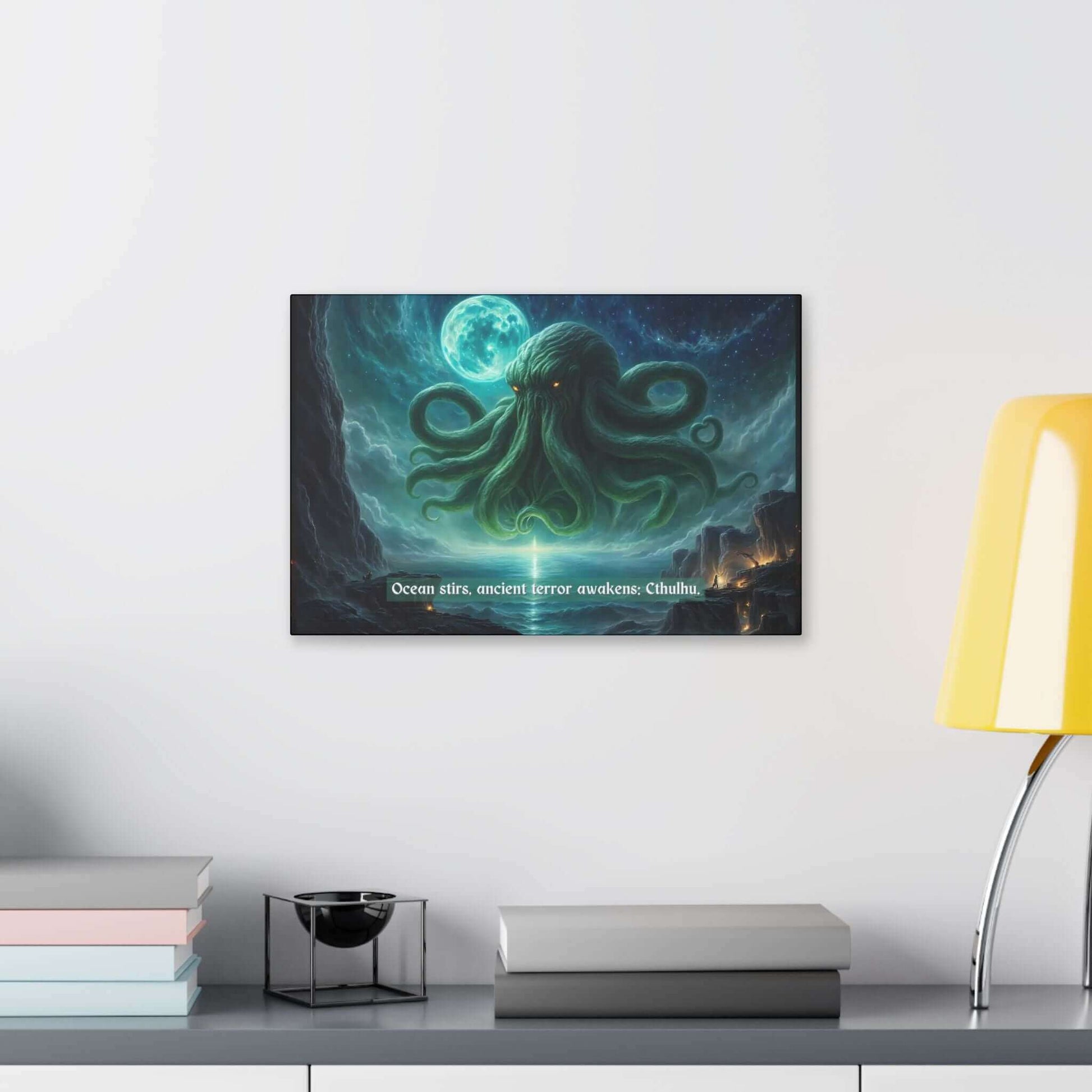 Horrifying Cthulhu canvas wall art inspired by eerie 6-word story - Ocean stirs, ancient terror awakens: Cthulhu.