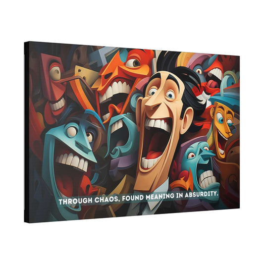 Joyful Absurdity: Neocubist Emotive Cartoon Portraits Canvas Wall Art based on 6-Word Story | 6W-008c