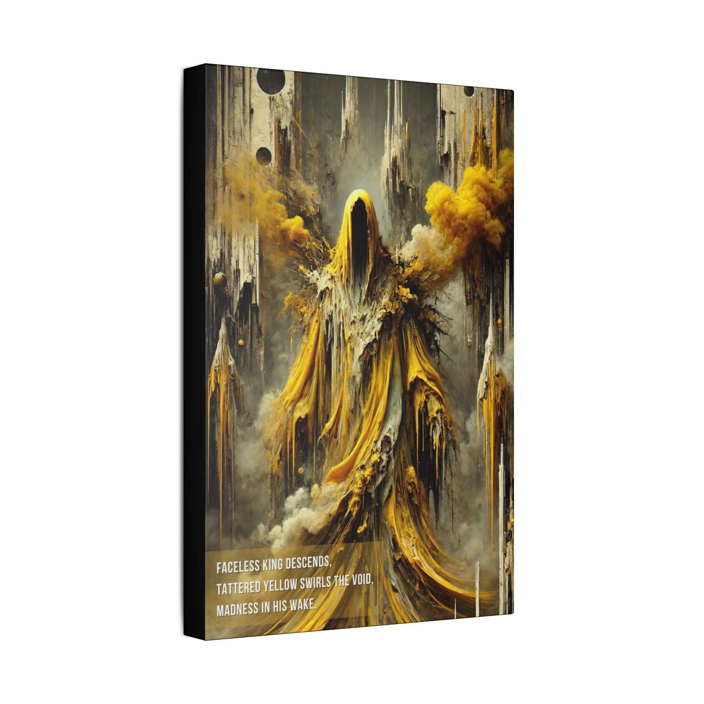 Hastur The King in Yellow Lovecraft Canvas Art Print - Mysterious faceless figure in swirling yellow robes, embodying cosmic horror.