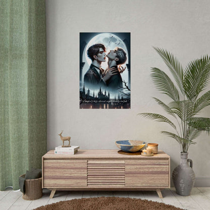 "Eternal Lovers Gay-Pop Vampire Romance Poster Wall Art - Gothic love story glow in moonlight, vampire and human embrace"