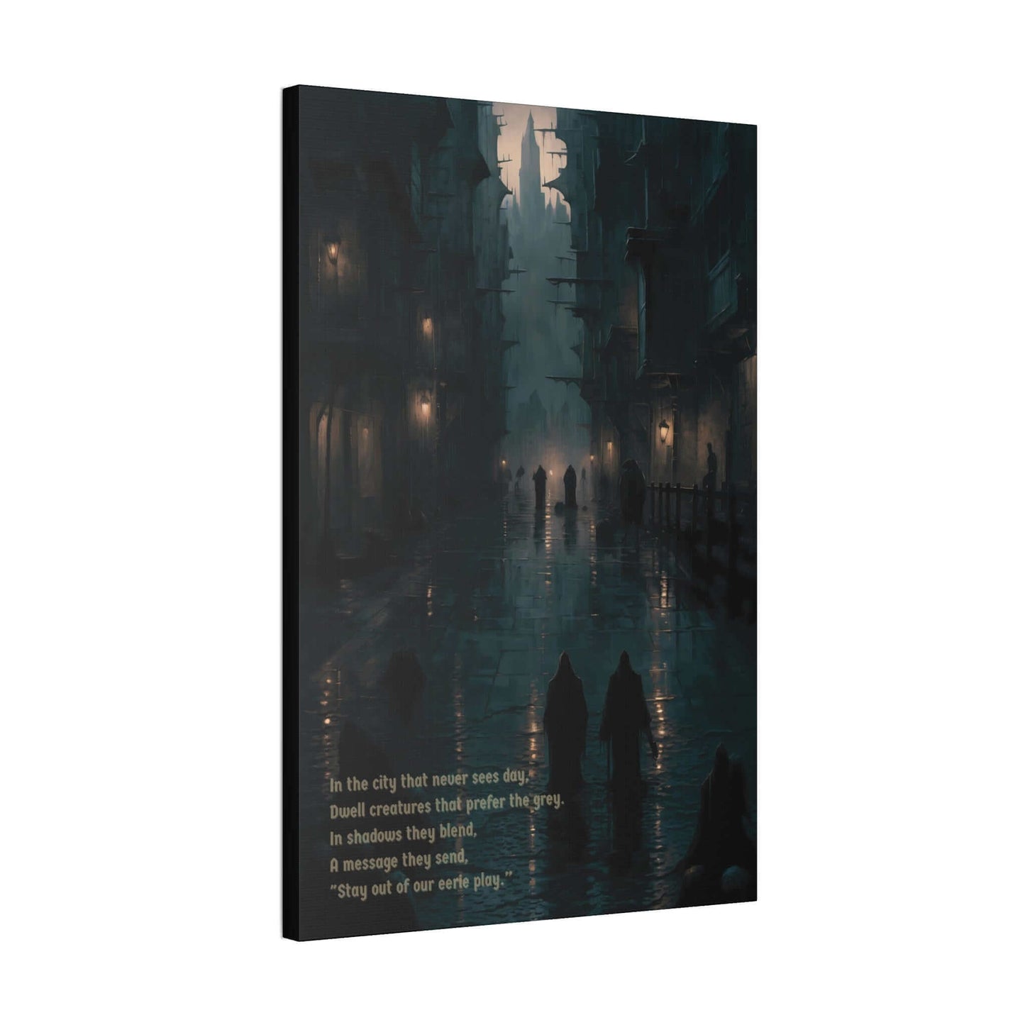 Eerie City 2: Haunting Gothic Style Canvas Wall Art with Chilling Limerick