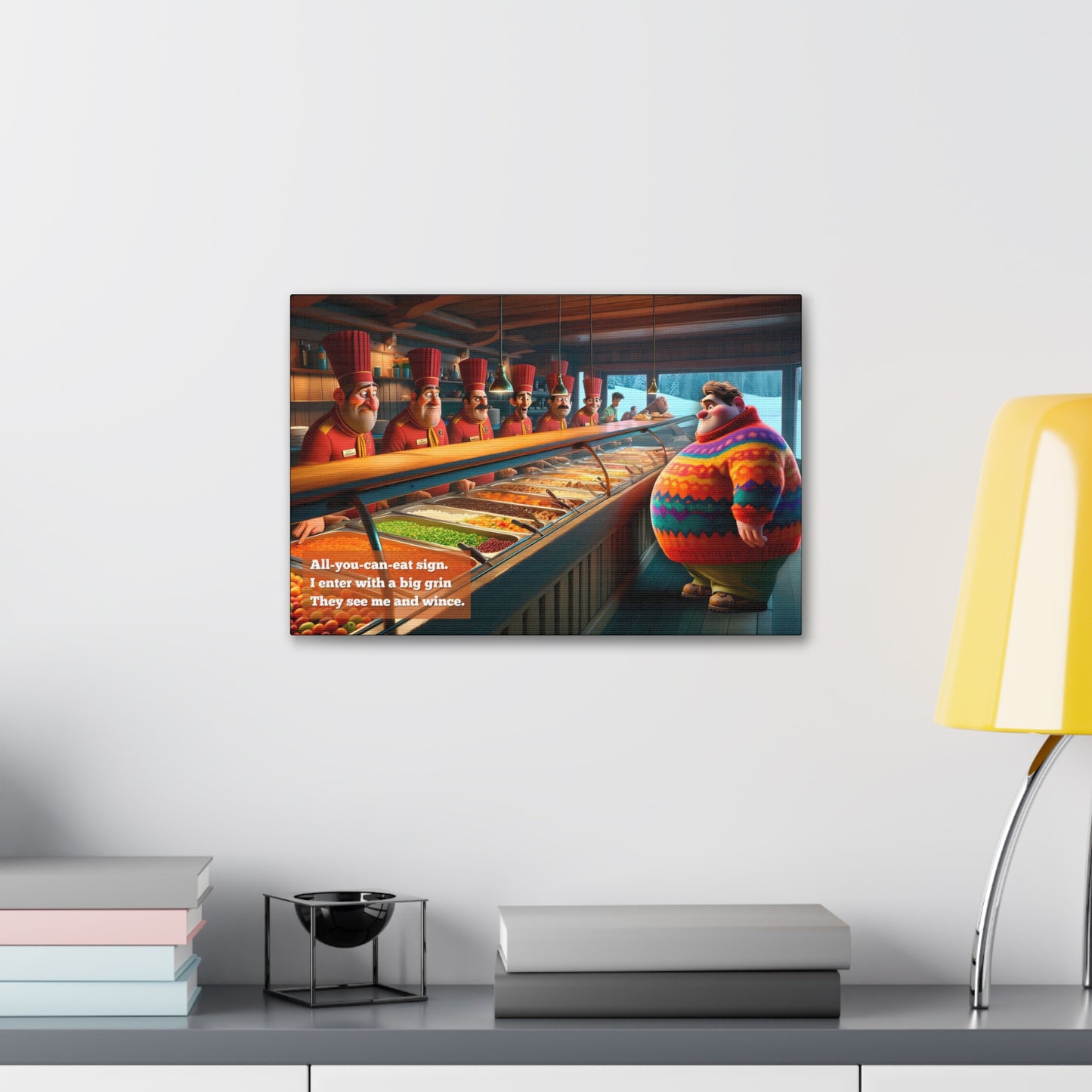 Challenge Accepted: Playful Scene of All-You-Can-Eat Canvas Wall Art with Silly Haiku | HAI-013c