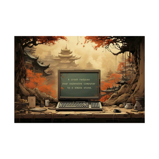 Silence after the Crash: Asian-Inspired Forest Temple Poster Wall Art with Astute Haiku