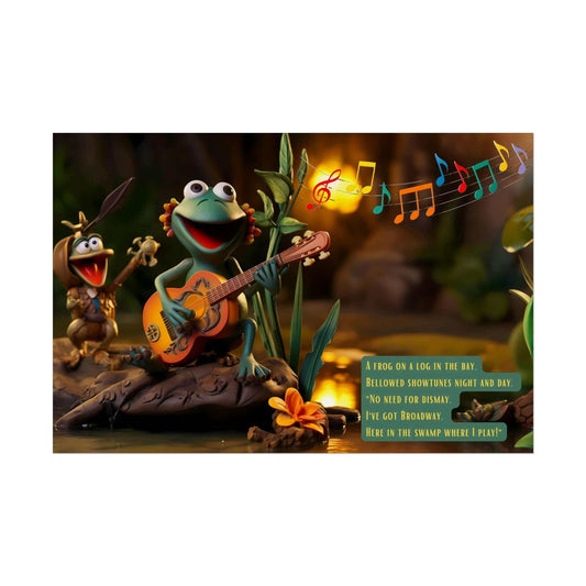 Showtunes in the Swamp: Claymation-Style Poster Wall Art with Lively Limerick and Kitschy Charm