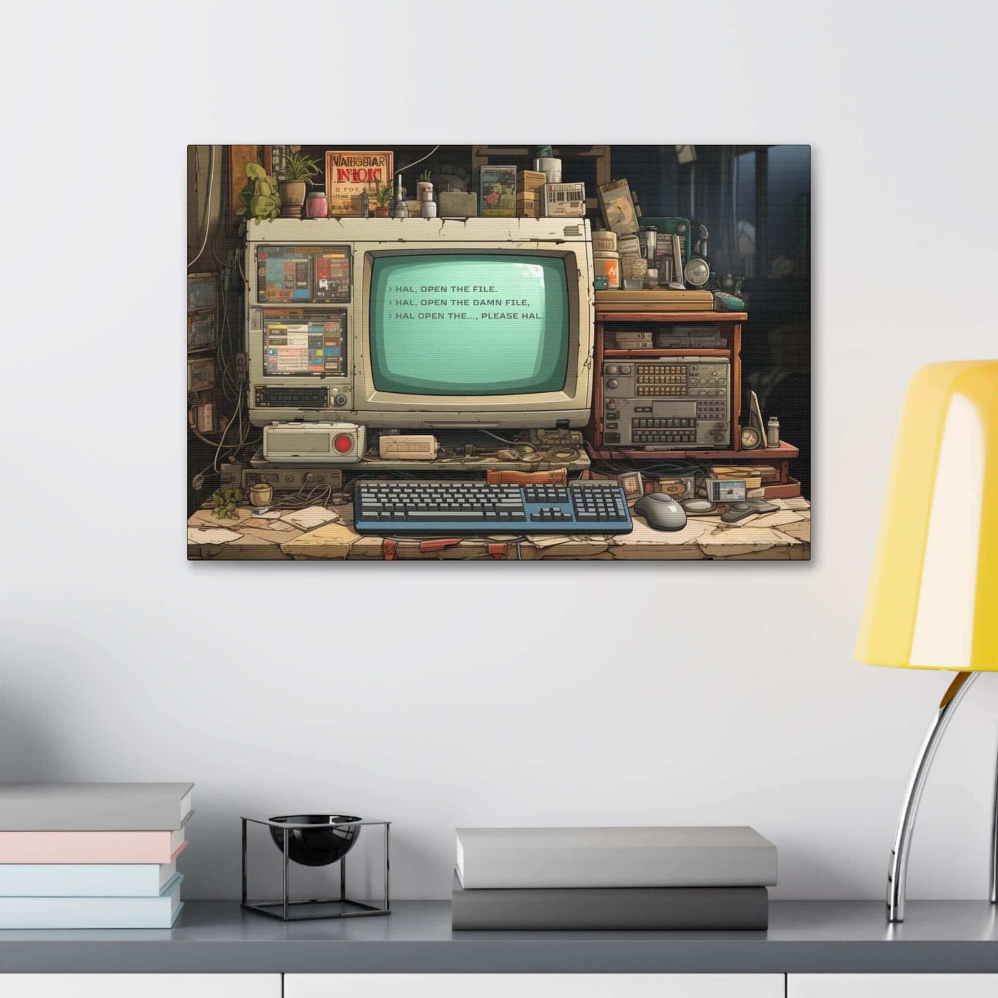 File Not Found: Nostalgic Anime Style Canvas Wall Art with Dystopian Tech Haiku