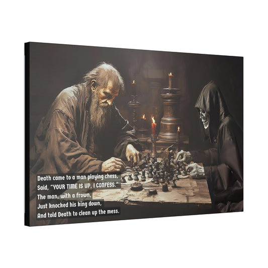 Checkmate with Death: Limerick-Inspired Canvas Wall Art of a Surprising Chess Duel | LIM-009c