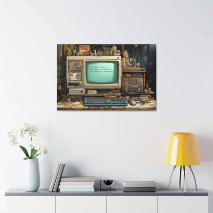 File Not Found: Nostalgic Anime Style Canvas Wall Art with Dystopian Tech Haiku