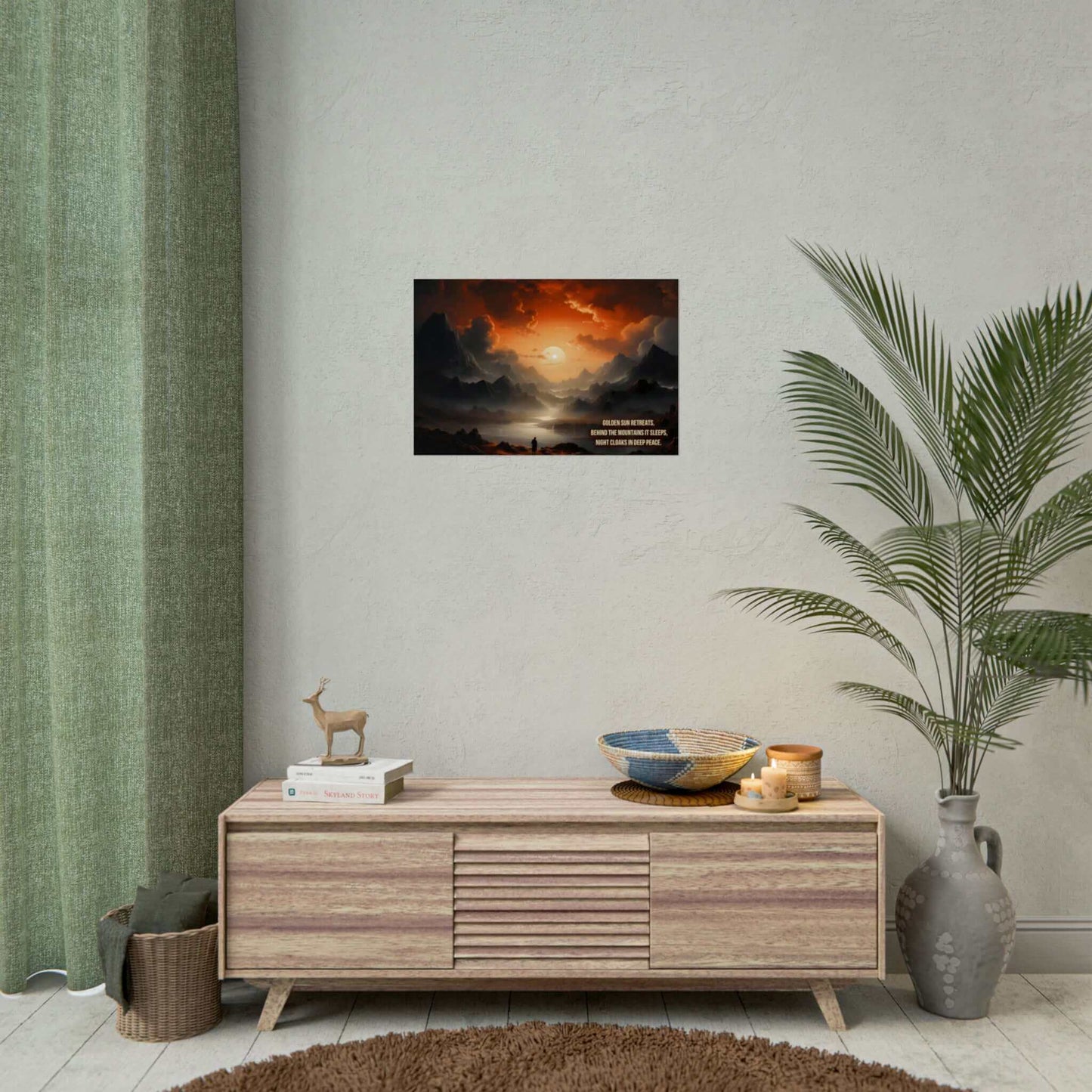 Serenity at Dusk 2: Exotic Landscape Poster Wall Art with Tranquil Haiku