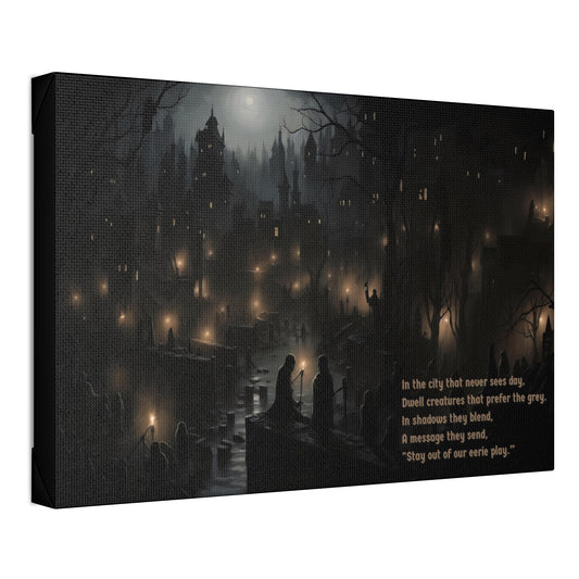 Eerie City: Haunting Gothic Style Canvas Art with Chilling Limerick  | LIM-001c