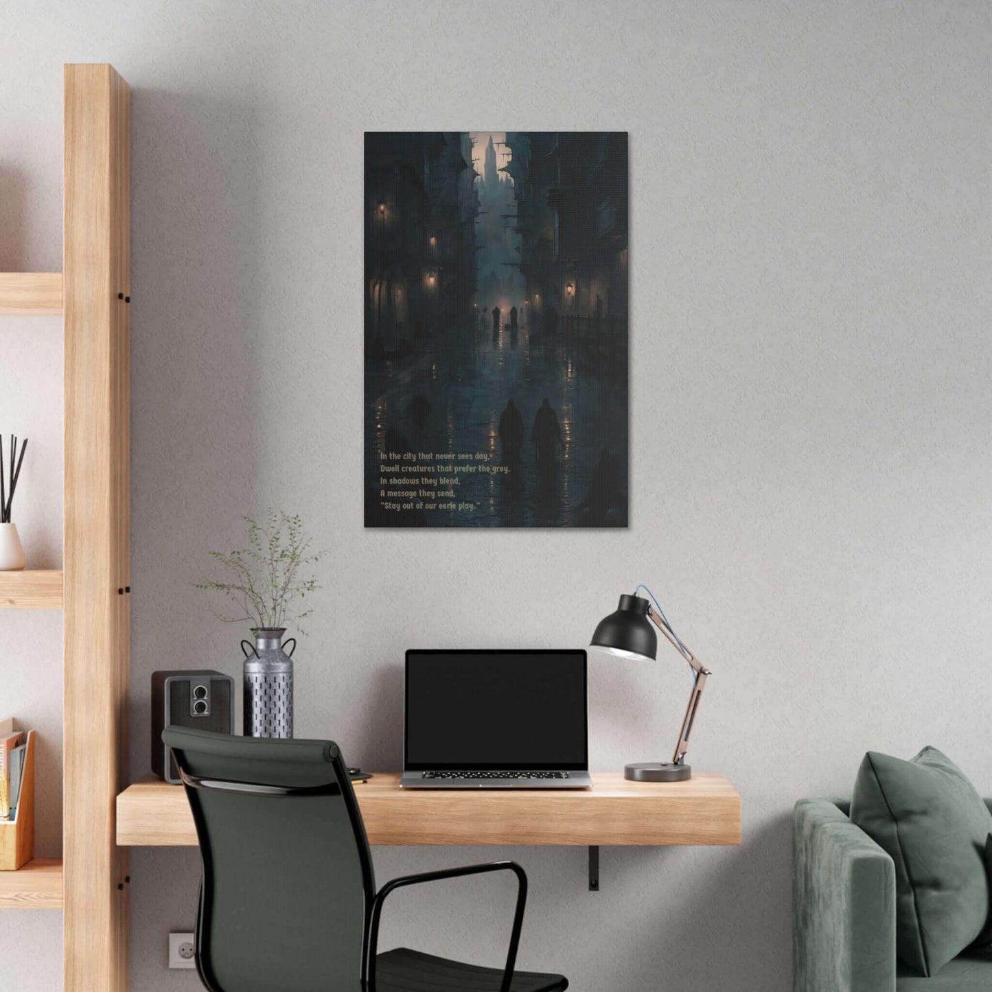 Eerie City 2: Haunting Gothic Style Canvas Wall Art with Chilling Limerick