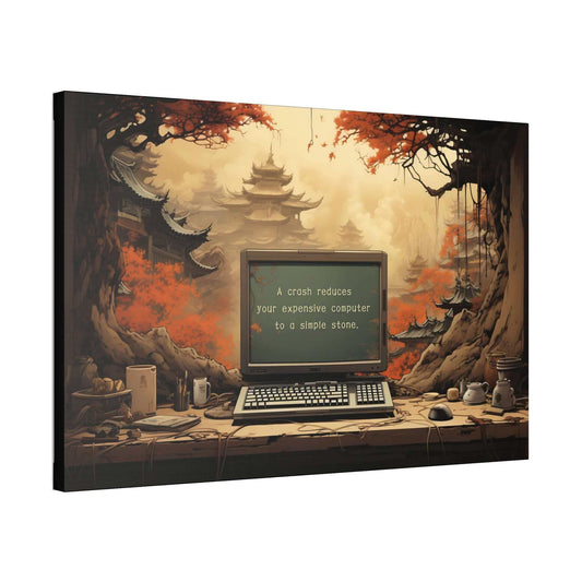 Silence after the Crash: Asian-Inspired Forest Temple Canvas Wall Art with Astute Haiku