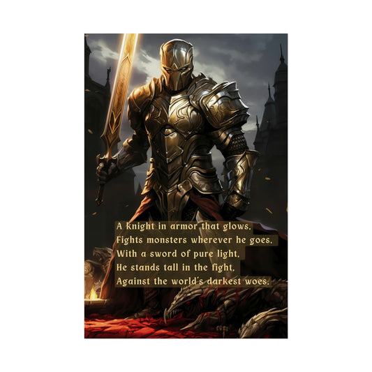 Knight of Light: D&D Inspired Warrior Knight Poster Wall Art with Uplifting Limerick | LIM-005p