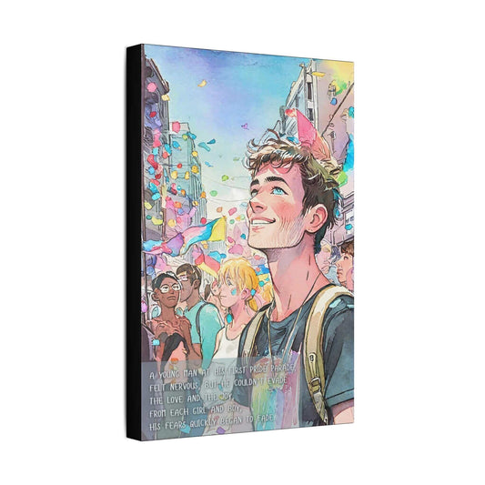 Joyful First: Vibrant Pride Parade Canvas Wall Art, Inspired by Colorful Limerick