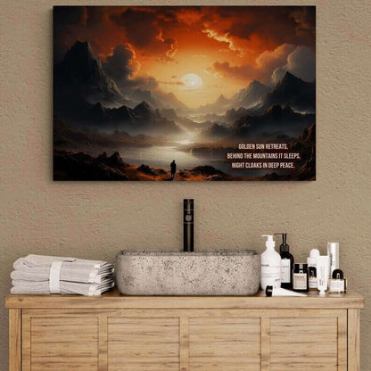 Serenity at Dusk 2: Exotic Landscape Poster Wall Art with Tranquil Haiku