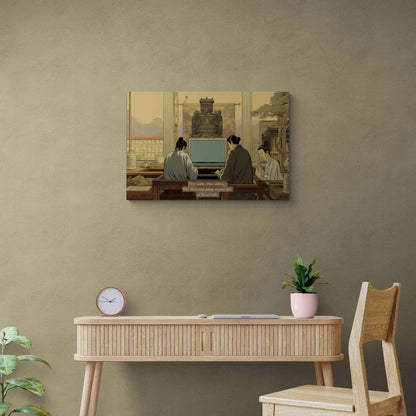 Zen Tech Snowfails: Traditional Chinese Landscape Canvas Wall Art with Tech Anachronism Haiku