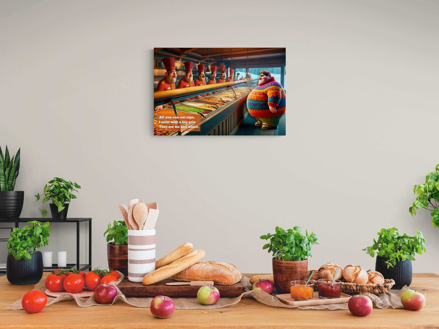 Challenge Accepted: Playful Scene of All-You-Can-Eat Canvas Wall Art with Silly Haiku | HAI-013c