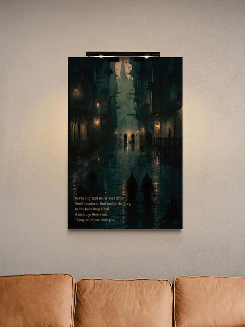 Eerie City 2: Haunting Gothic Style Canvas Wall Art with Chilling Limerick