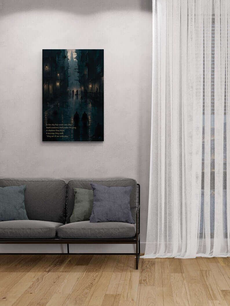 Eerie City 2: Haunting Gothic Style Canvas Wall Art with Chilling Limerick