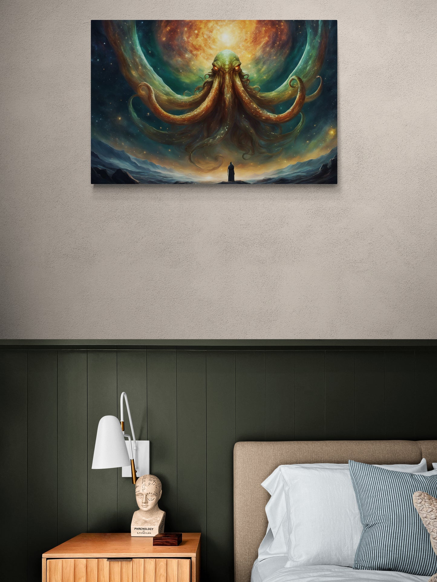 Cthulhu's Witness: Lovecraftian Night Sky Fantasy Canvas Wall Art | NW-004c