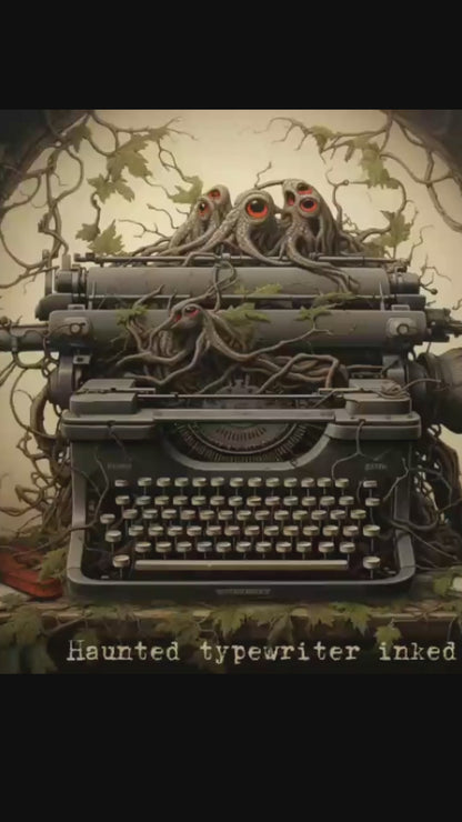 Tales of Death: Meticulously Detailed Gothic Typewriter Poster Wall Art with 6-Word Story Art