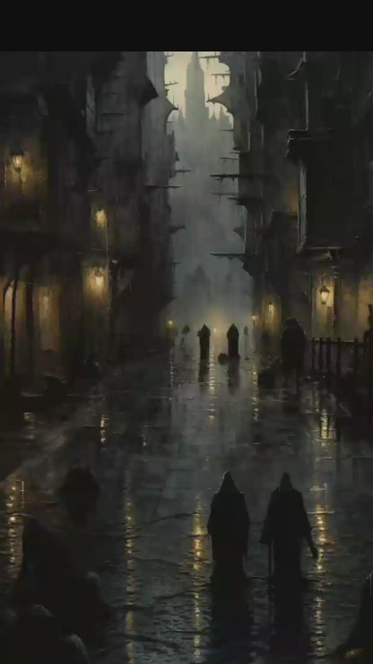 Eerie City 2: Haunting Gothic Style Canvas Wall Art with Chilling Limerick