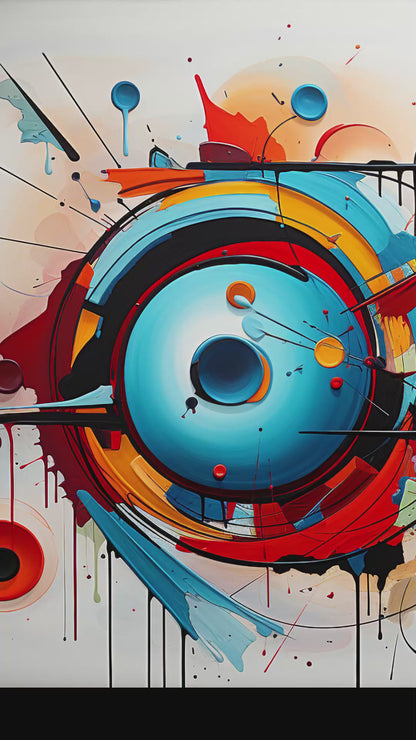 Dynamic Graffiti Sphere Poster Wall Art | Abstract Spherical Explosion with Colorful Splashes