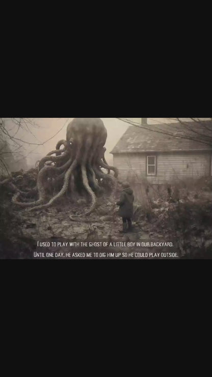 Come Play With Me: Macabre Lovecraftian Poster Wall Art with Haunting 2-Sentence Horror Story