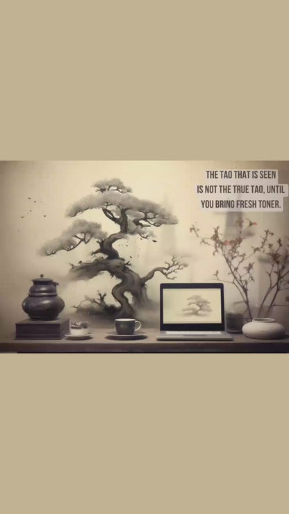 Asian-Inspired Poster Wall Art with Bonsai & Clever Haiku