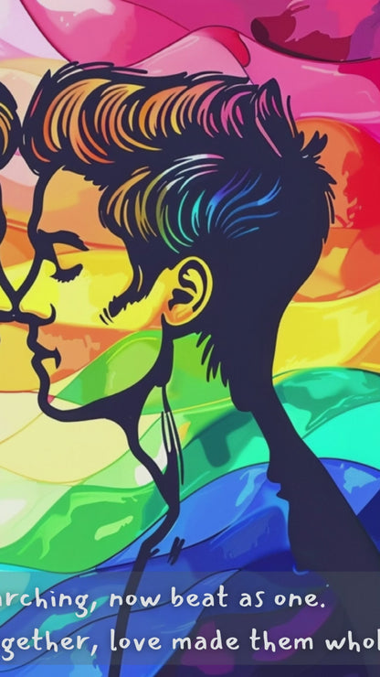 Together as One: Vibrant Gay Pride Poster Wall Art, Inspired by Heartfelt 2-Sentence Story